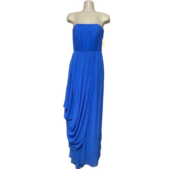Alice + Olivia Silk Strapless Maxi Dress with Pleated Bodice & Draped Skirt 2 - Picture 3 of 11
